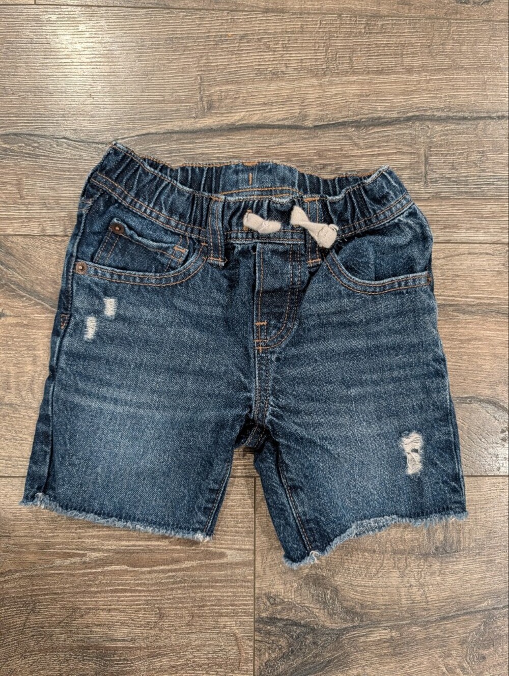 Gap 4T Boys Blue Distressed Denim Pull On Shorts with Drawstring Cuttoff Jean